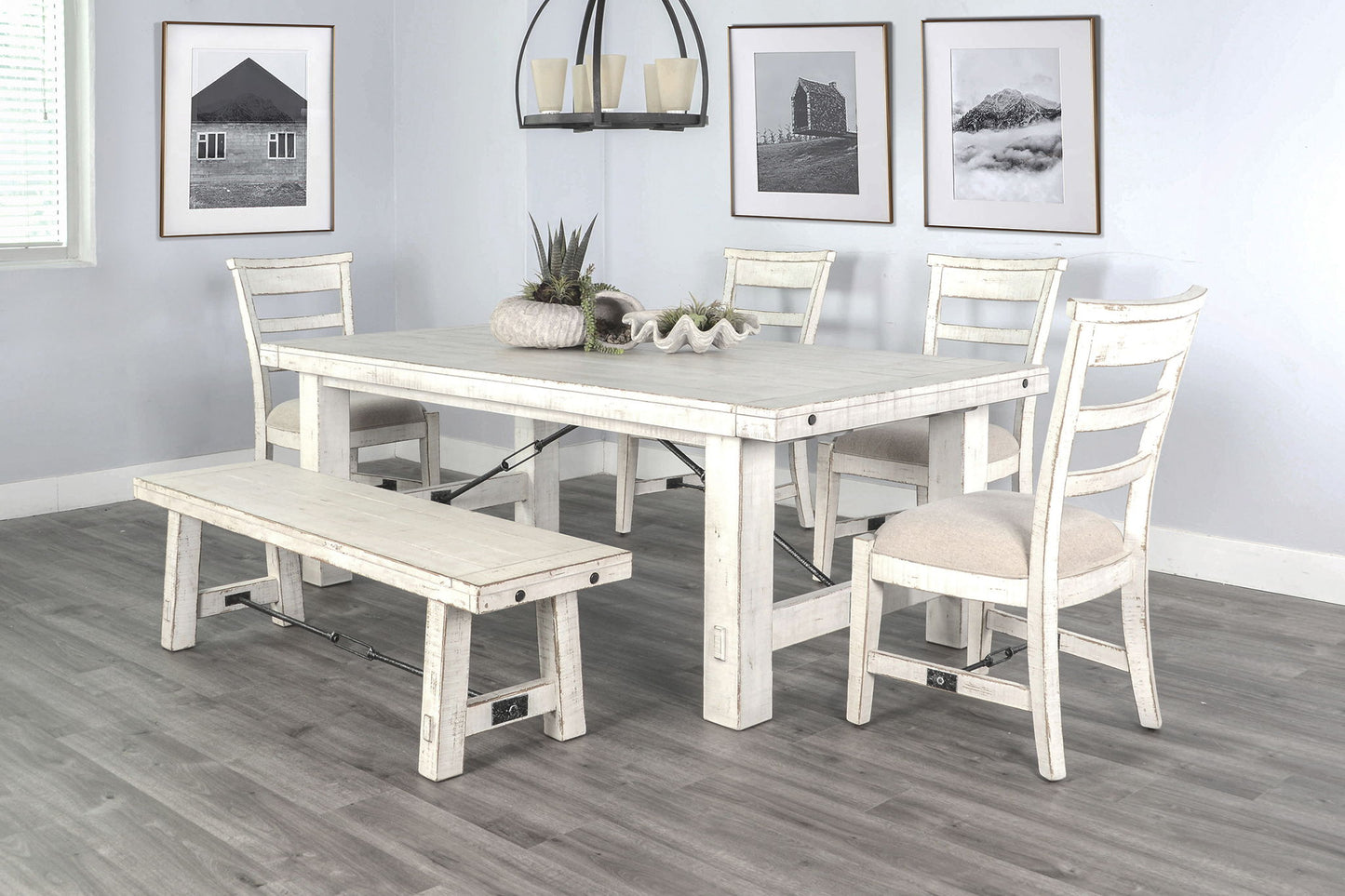 Extension Wood 6 Piece Dining Table Set - White Sand