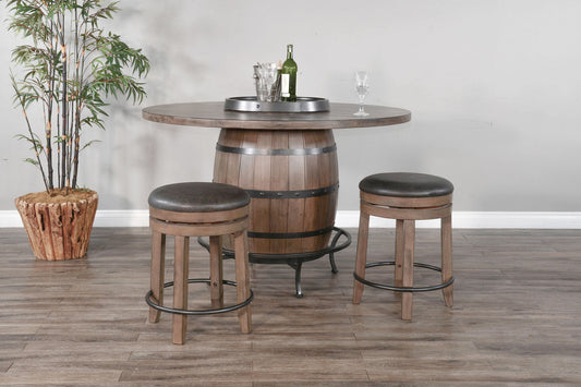 Doe Valley - Round Pub Table With Wine Barrel Base - Buckskin