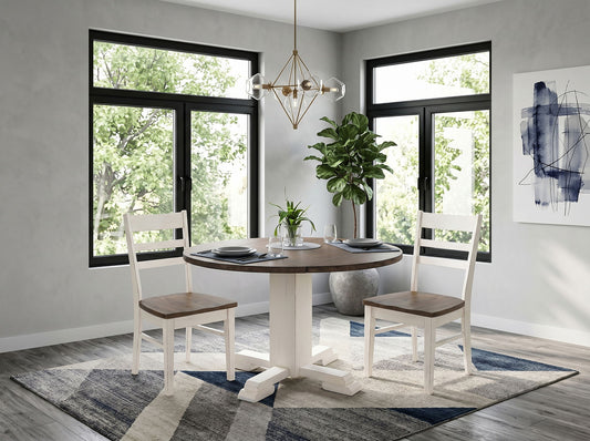 Drop Leaf Round Table - Buckskin / Marble White