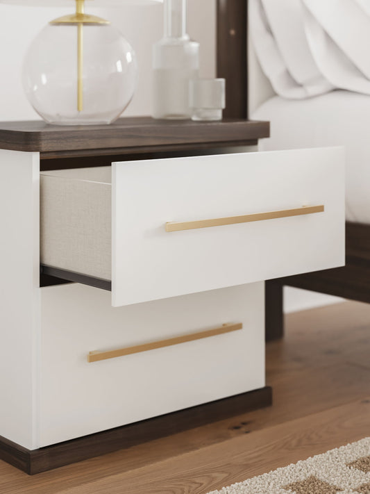 Kendanport - Two Drawer Night Stand - Brown / White