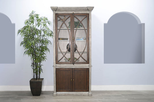 Homestead Hills - Two-Tone Display Cabinet With Glass Doors - Tobacco Leaf / Alpine Gray