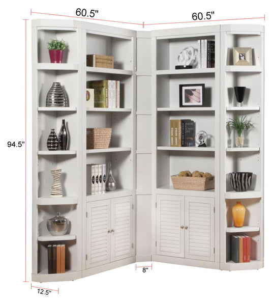Boca - 5 Piece L Shape Corner Bookcase Wall - Cottage White