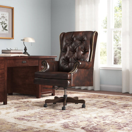Dc#112 - Leather Desk Chair - Havana With Brown Base