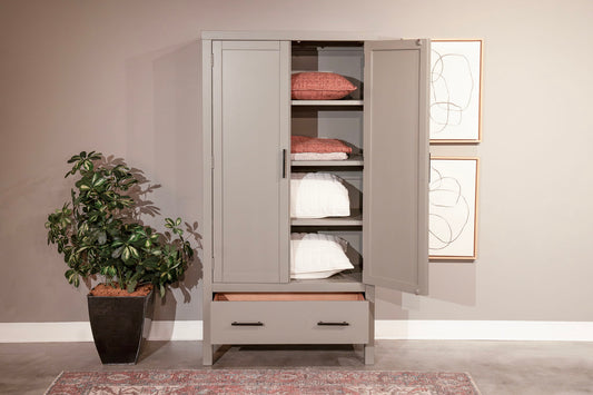 Transitional - Linen Cabinet With Shelves And Deep Storage Drawer - Connected Gray
