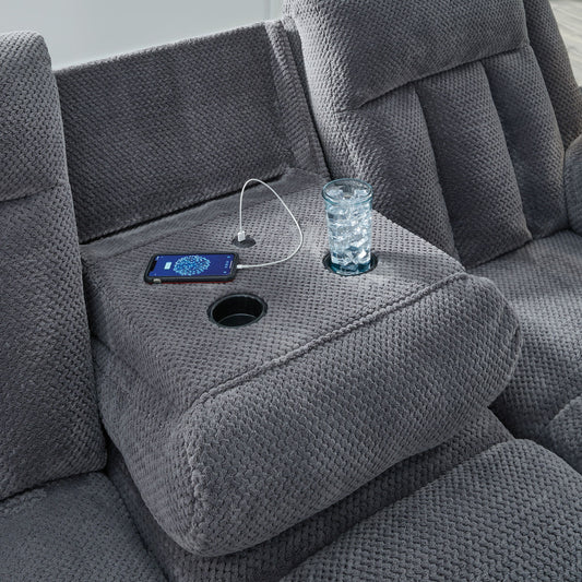 Observation - Reclining Power Sofa With Drop Down Table - Steel