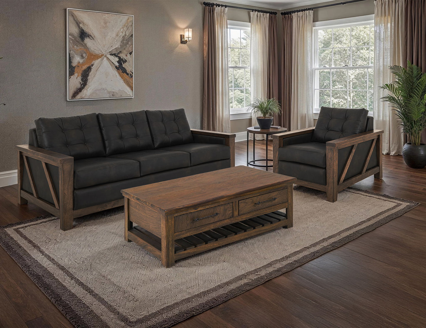 Walnut - Sofa - Licorice Black