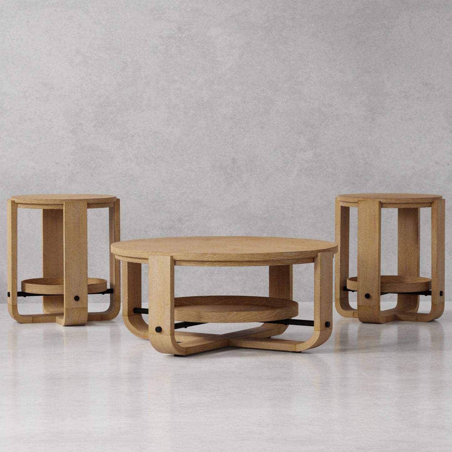 Escape - 3 Piece Occasional Table Set - Glazed Natural Oak