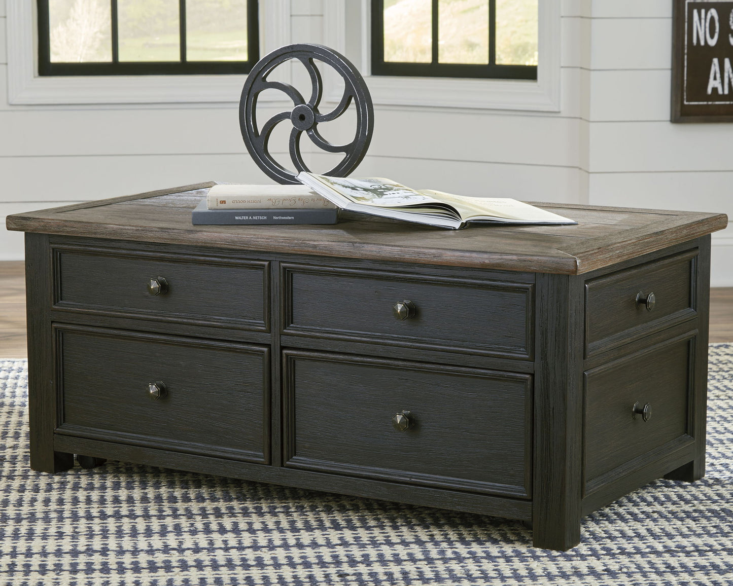 Tyler Creek - Grayish Brown / Black - Lift Top Cocktail Table