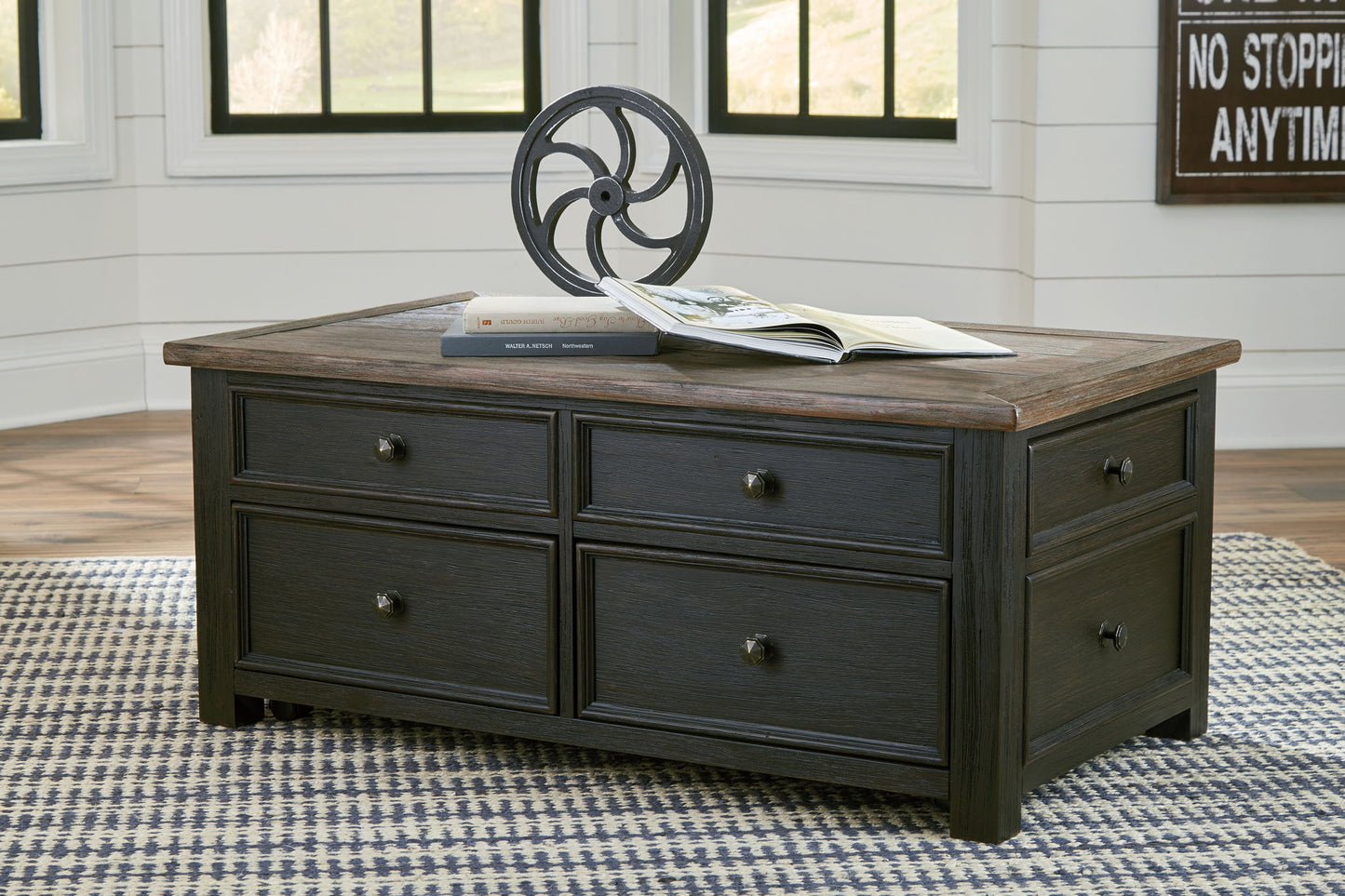 Tyler Creek - Grayish Brown / Black - Lift Top Cocktail Table