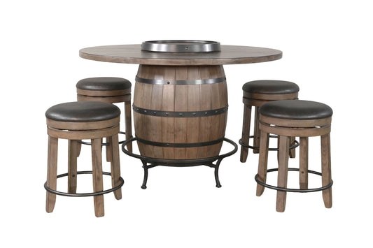 Round 5 Piece Pub Table With Wine Barrel Set