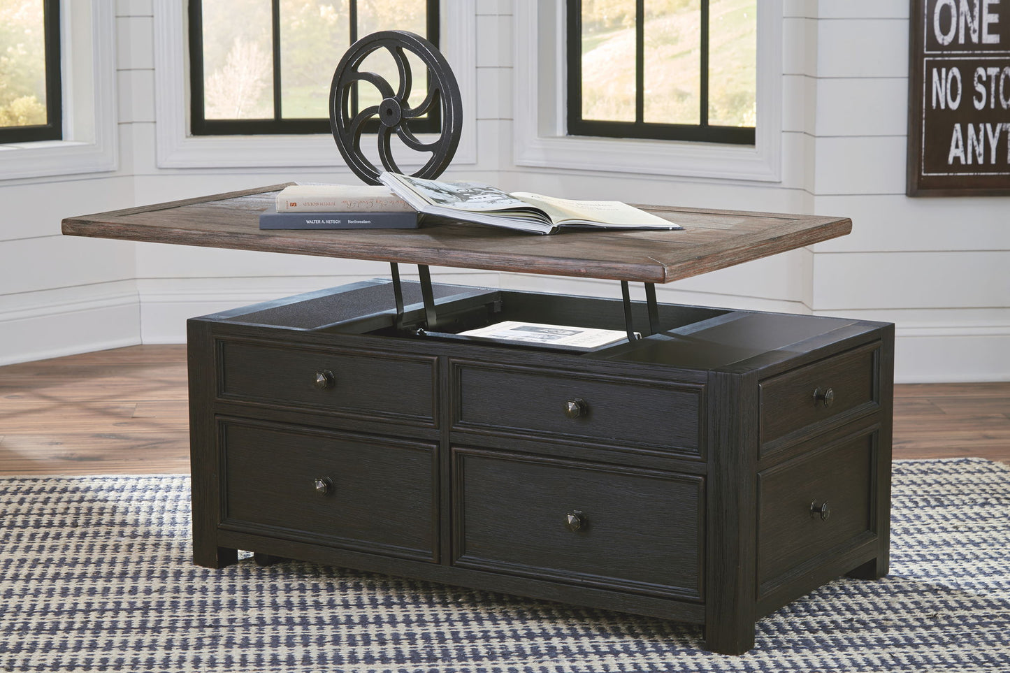 Tyler Creek - Grayish Brown / Black - Lift Top Cocktail Table