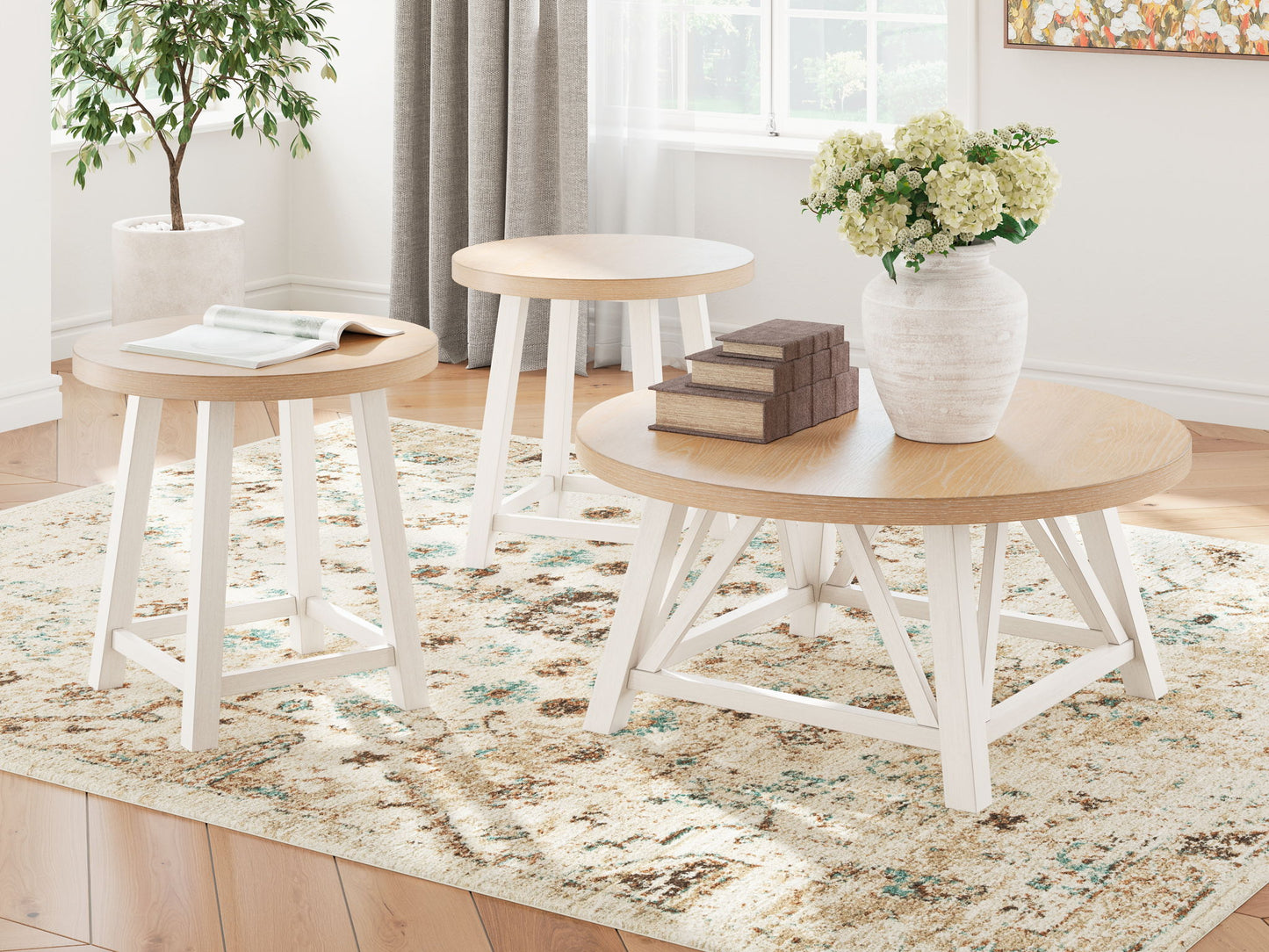 Fawndell - Antique White / Brown - Occasional Table Set (Set of 3)