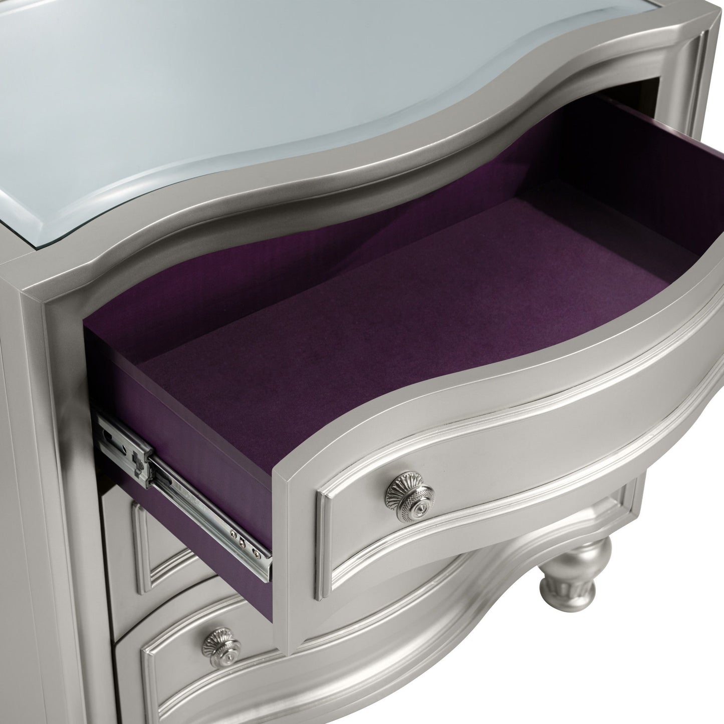 Reflections - Nightstand With Mirrored Top - Silver