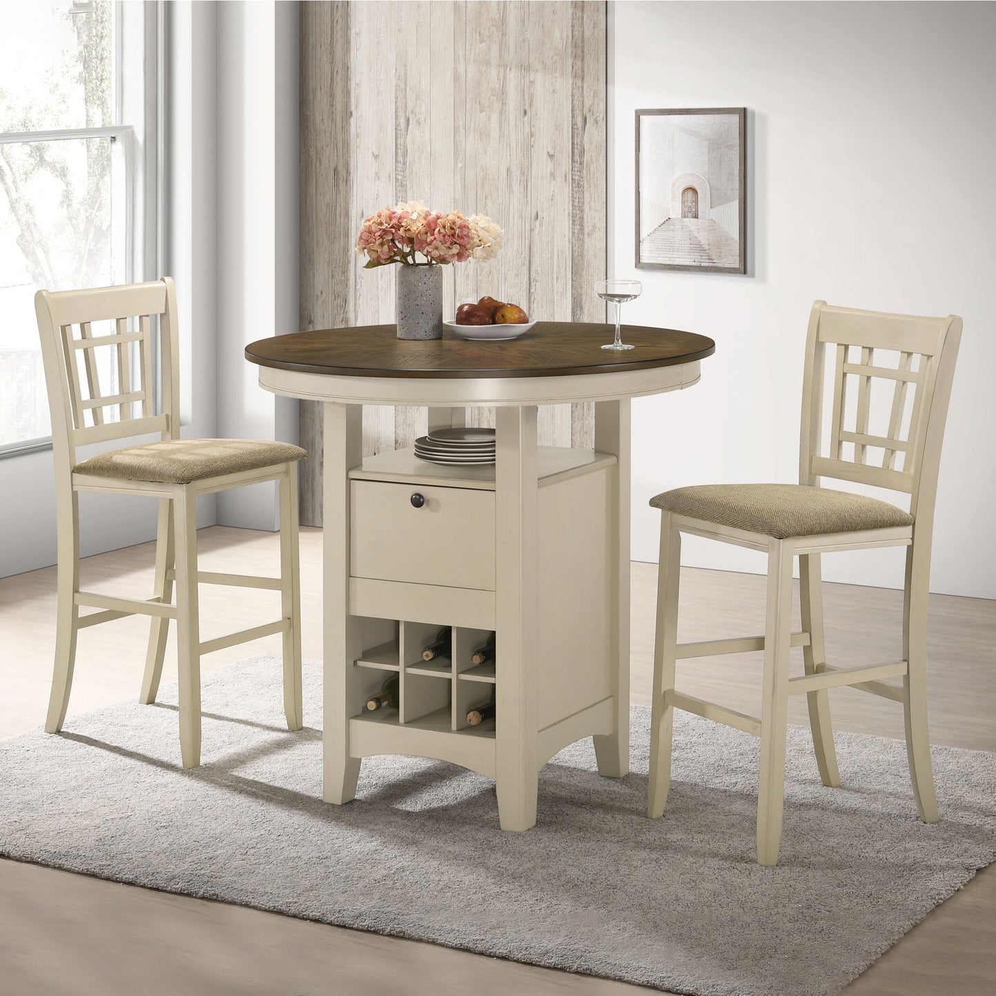 Mission Casuals - Pub Table - Rustic White / French Oak