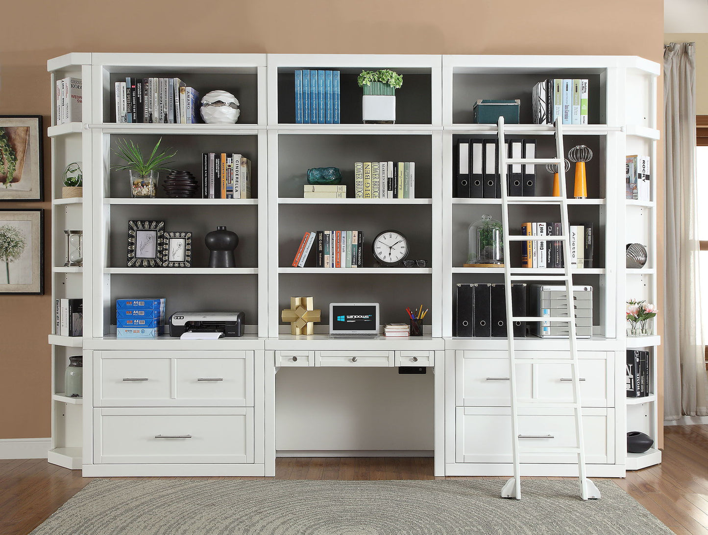 Catalina - Library Desk And Hutch - Cottage White