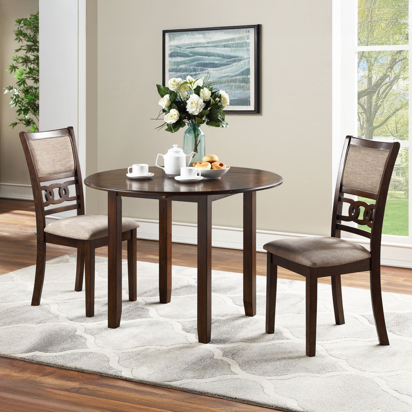 Gia - 3 Piece Dining Set (Dining Drop Leaf Table & 2 Chairs) - Cherry