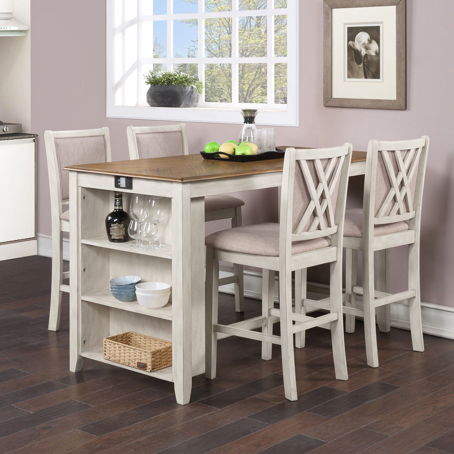 Amy - 60" Counter Table & Chairs With Storage