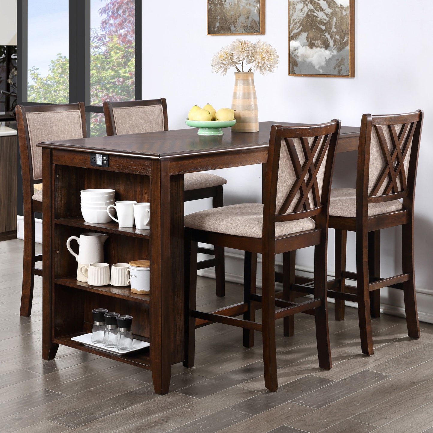 Amy - 60" Counter Table & Chairs With Storage