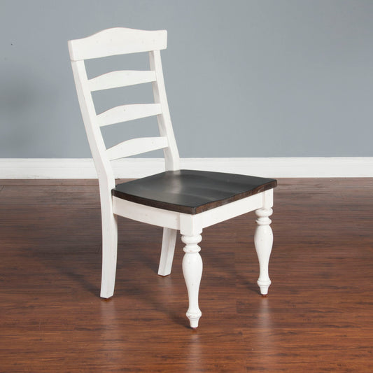 Carriage House - Ladderback Chair, Wood Seat (Set of 2) - Cottage White / Europen Dark