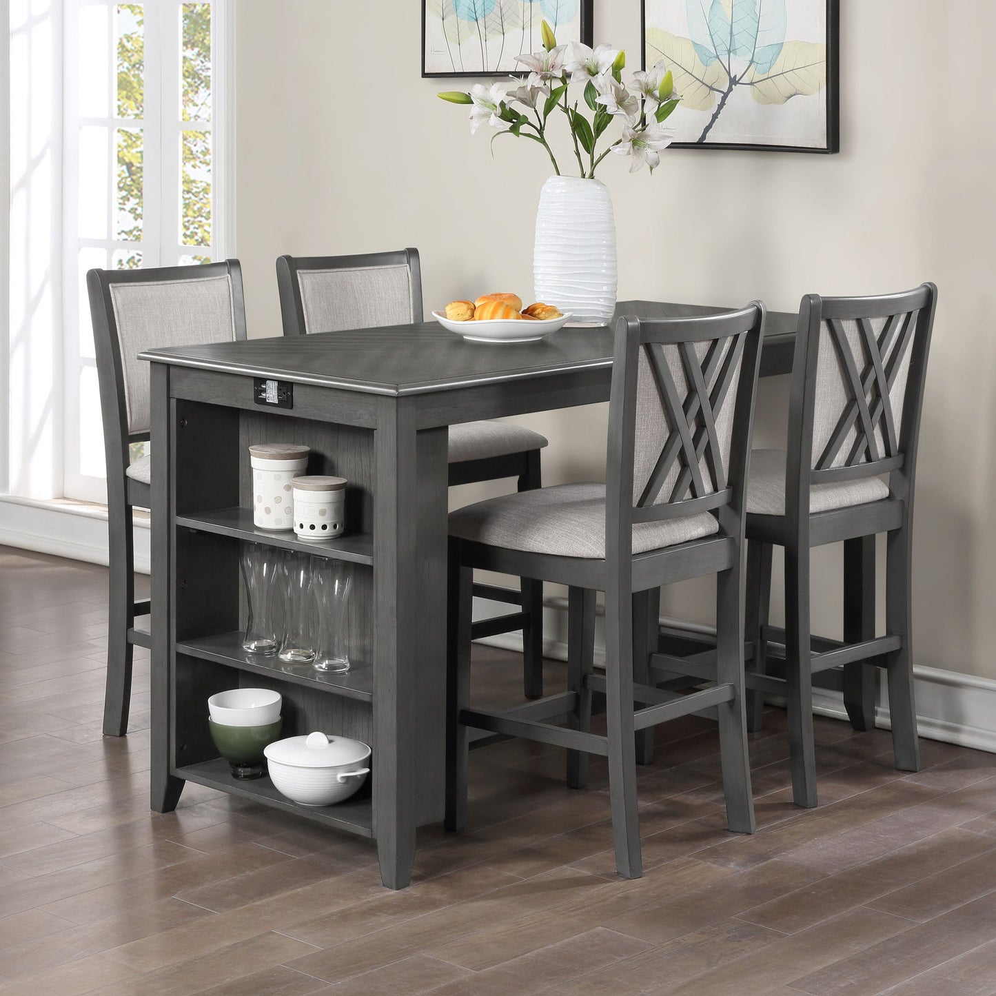 Amy - 60" Counter Table & Chairs With Storage