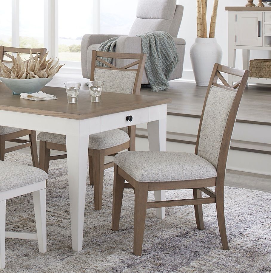 Americana Modern Dining - Rectangular Extendable Dining Table With 6 Upholstered Dining Chairs - Light Brown