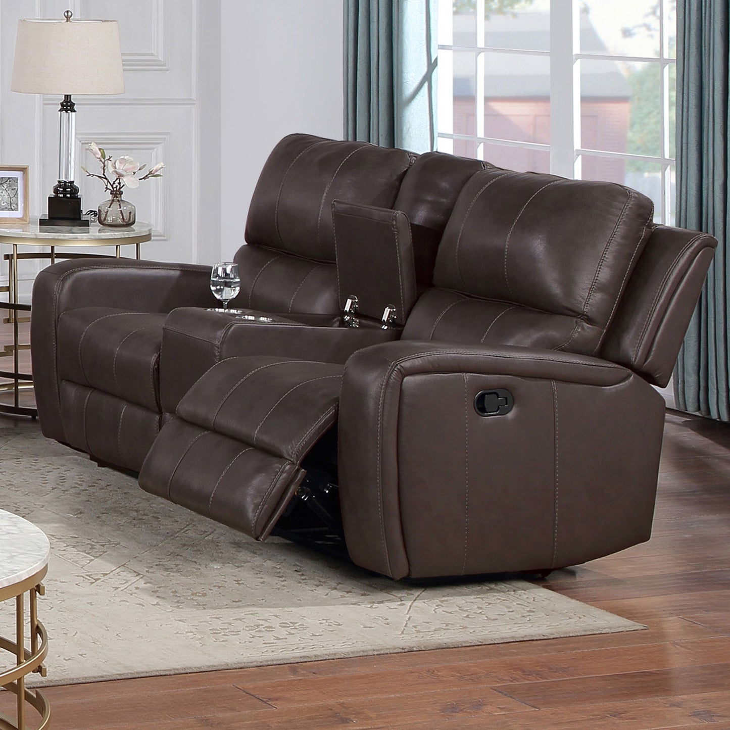 Linton - Leather Console Loveseat With Dual Recliners