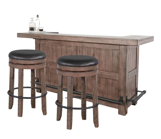 Traditional Wood Home Bar With Backless Stool