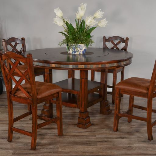Santa Fe - 60" Round Table With Lazy Susan - Dark Chocolate