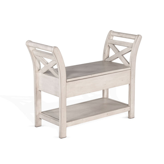Bayside - Accent Bench With Storage, Wood Seat - Marble White