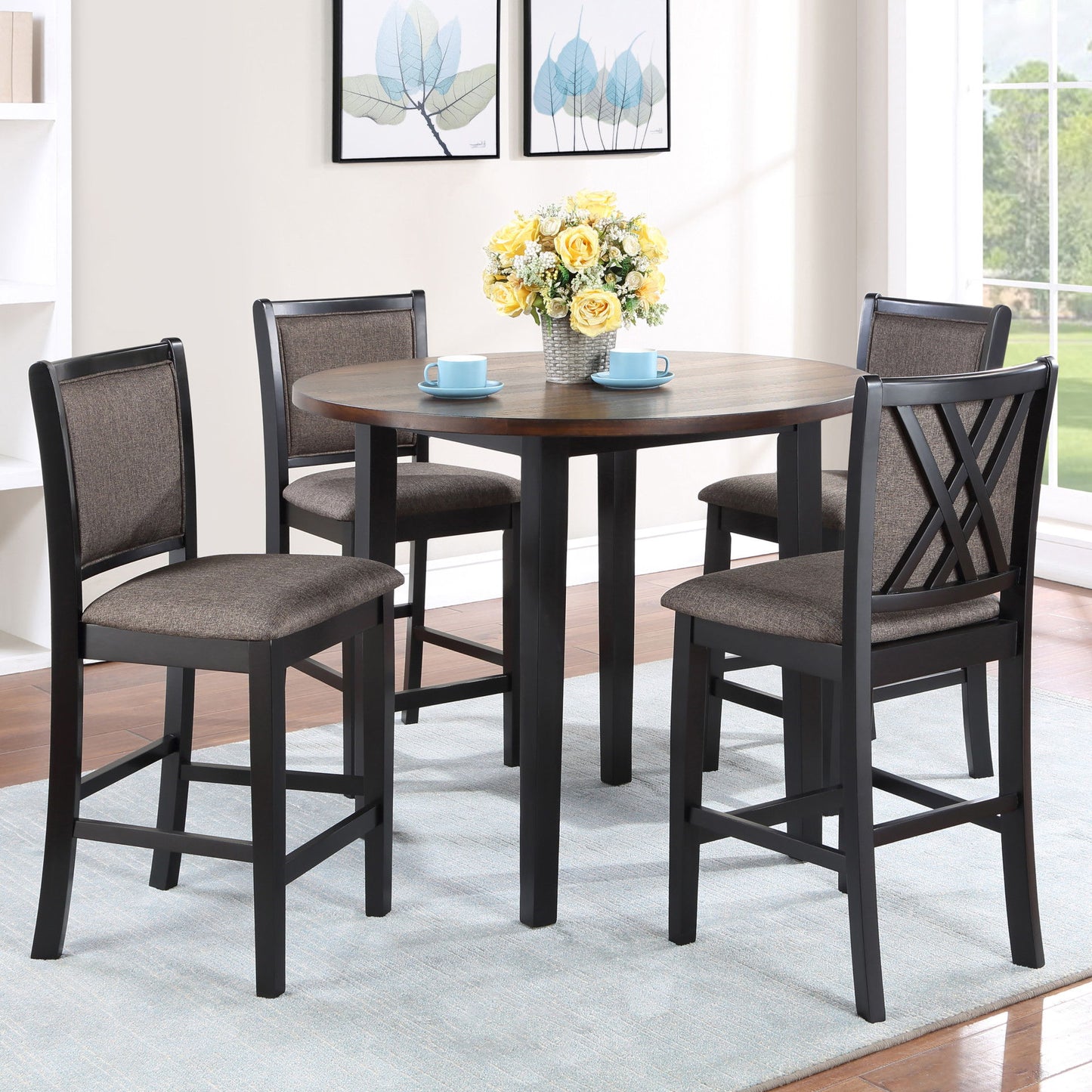 Potomac - 5 Piece Round Counter Dining Set (Table & 4 Chairs) - Brown / Black