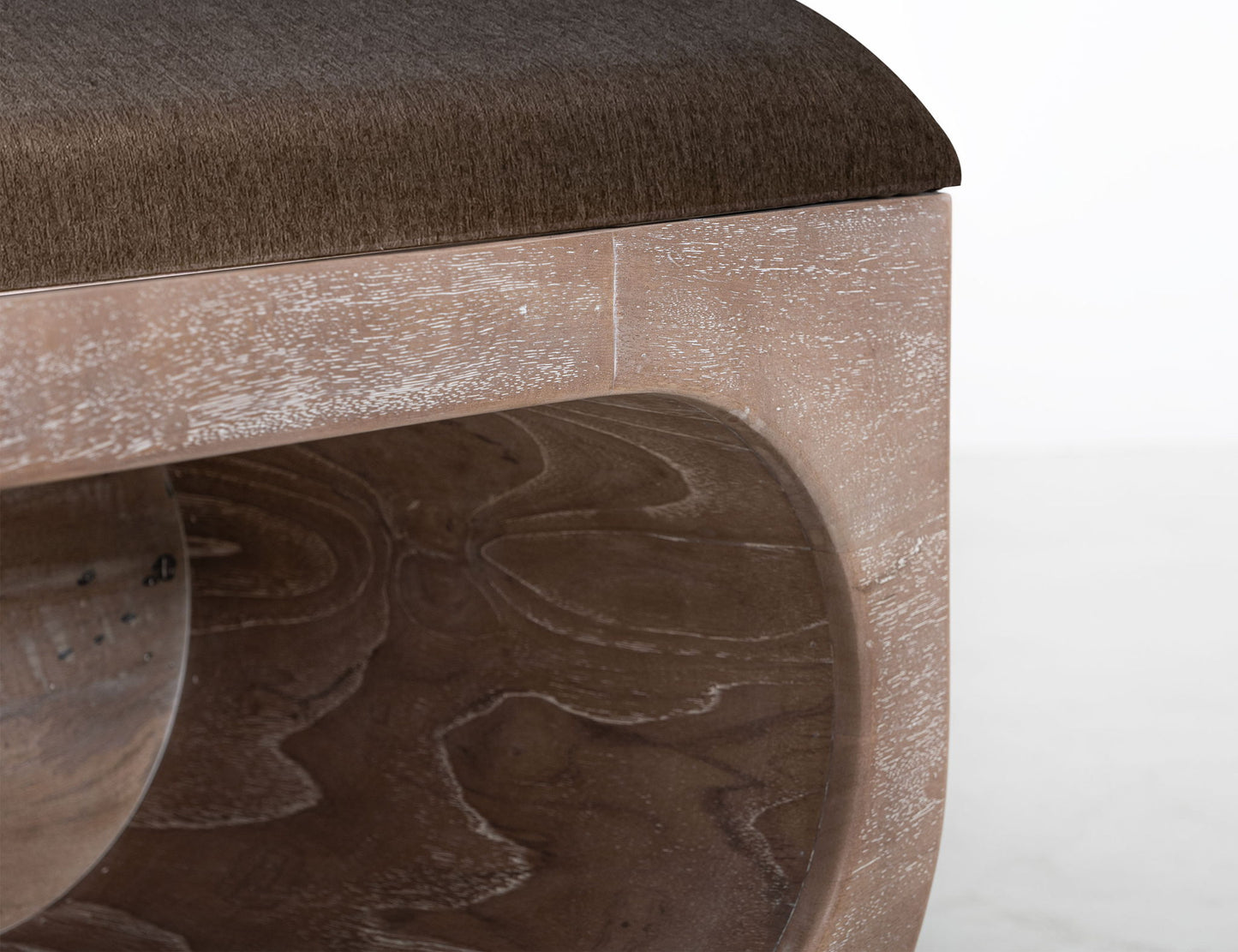 Balam - Wooden Bench With Fabric Cushioned Seat - Ivory White