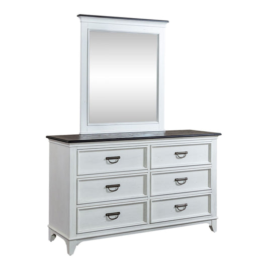 Allyson Park - Dresser & Mirror (6 Drawer Dresser) - Wirebrushed White / Charcoal