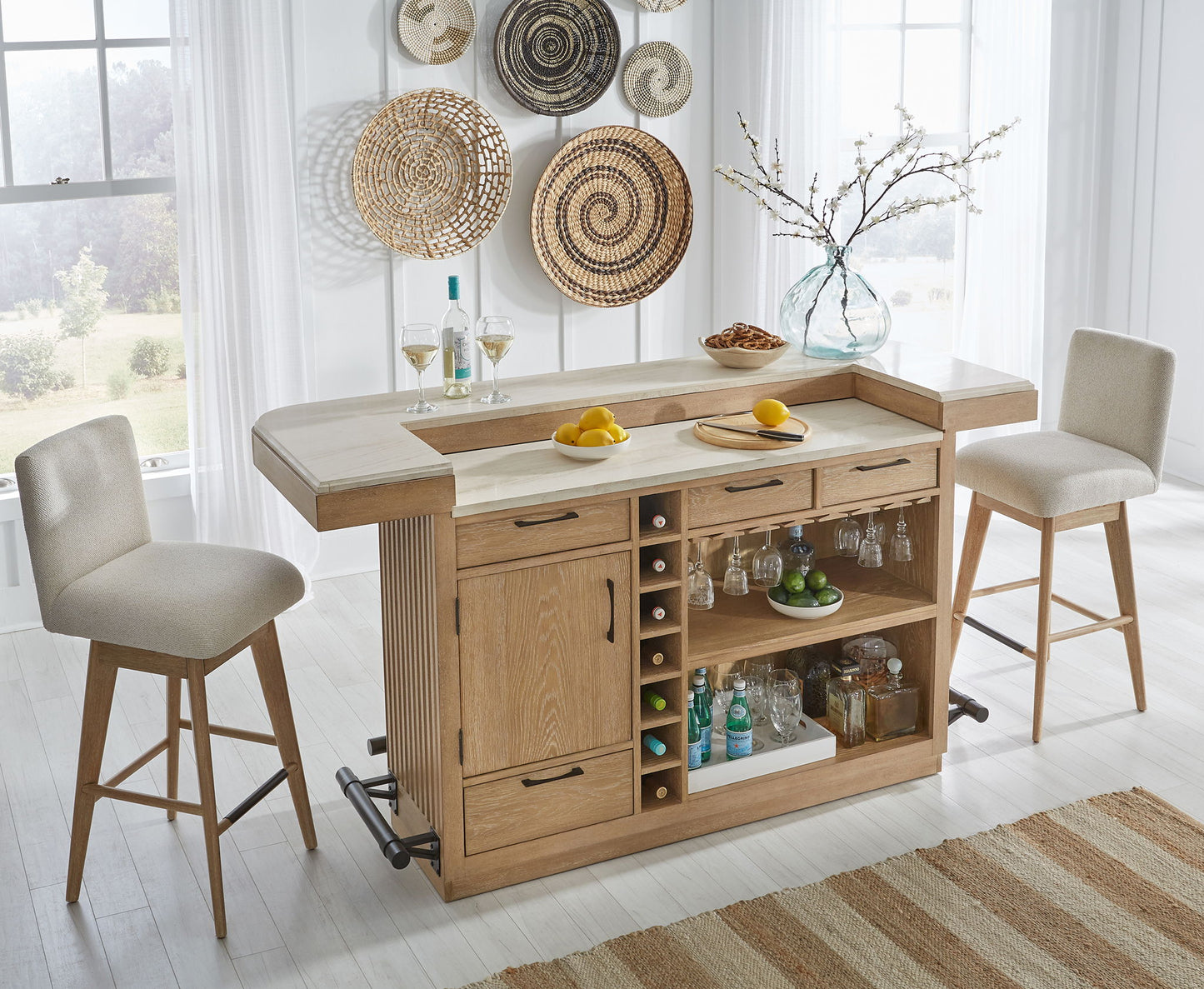 Escape - Dining Bar With Stone Top - Glazed Natural Oak / Vanilla Bean