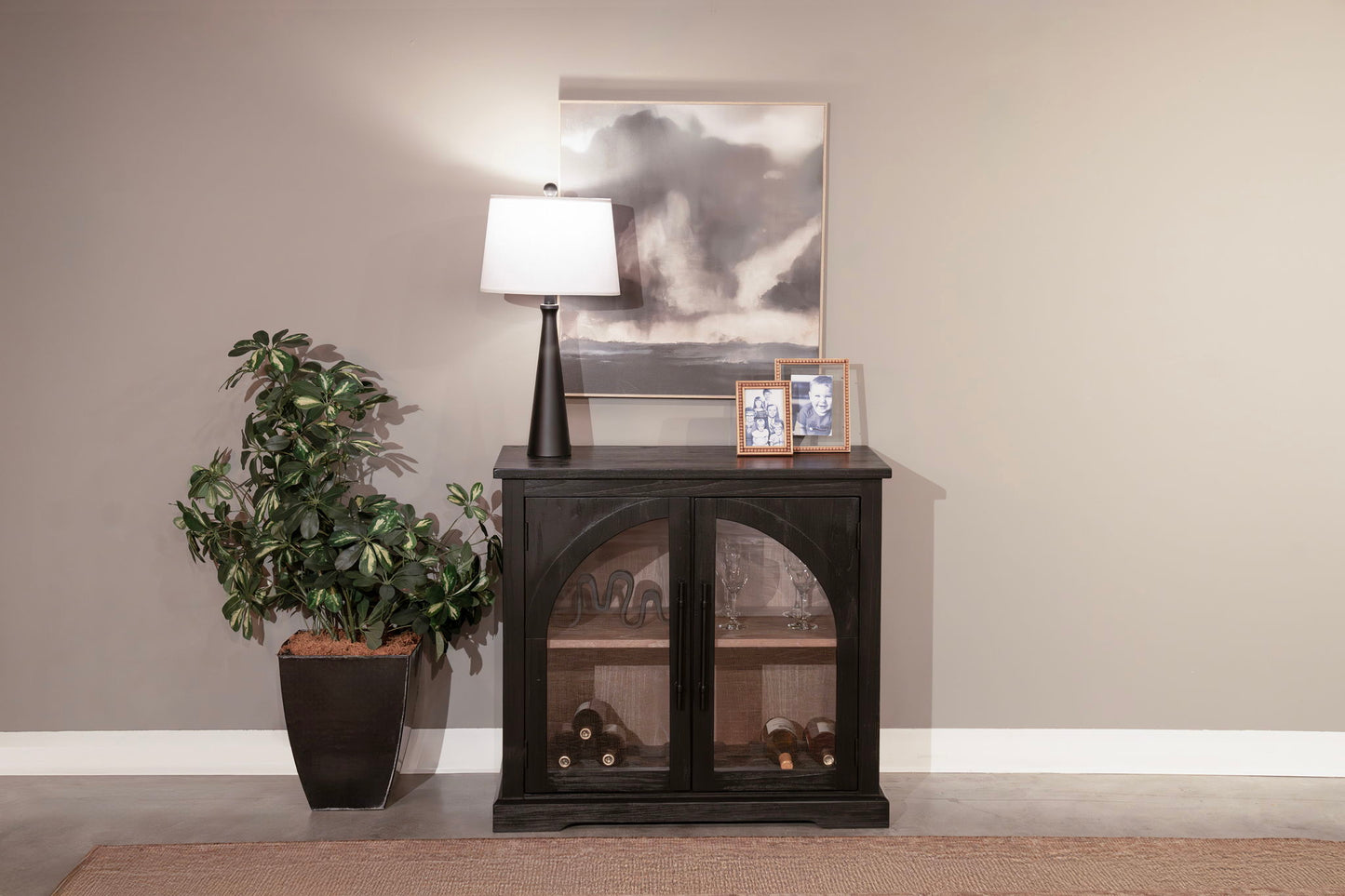 Elena - Modern Wood Display Cabinet With Arched Glass Doors