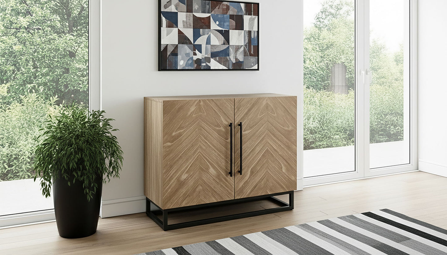 Wood Accent Cabinet With Chevron Doors And Metal Base - Wheat