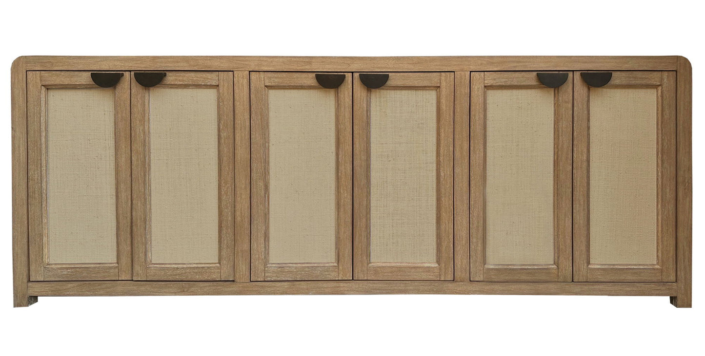 Escape - Dining Rectangular Table With Console And 8 Caster Chairs - Glazed Natural Oak Black Metal Trim