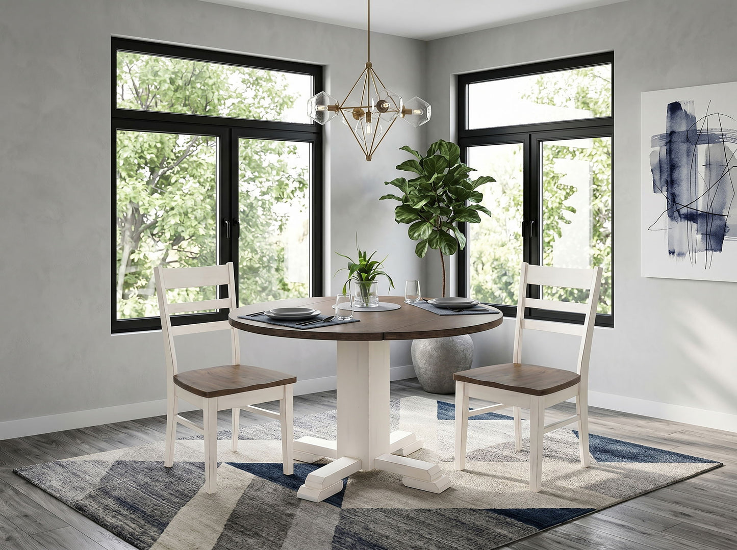 Drop Leaf Round Table - Buckskin / Marble White