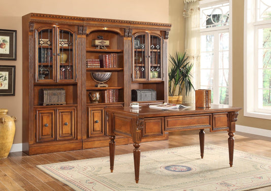 Huntington - Outside Corner Bookcase - Antique Vintage Pecan