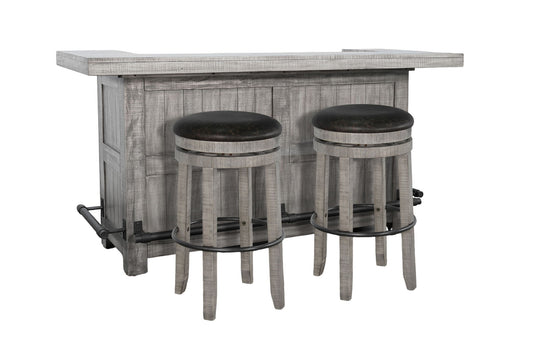 Traditional Wood Home Bar With Backless Stool