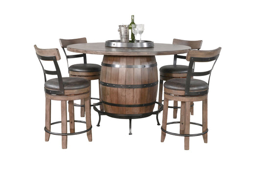 Round 5 Piece Pub Table With Side Chair Wine Barrel Set
