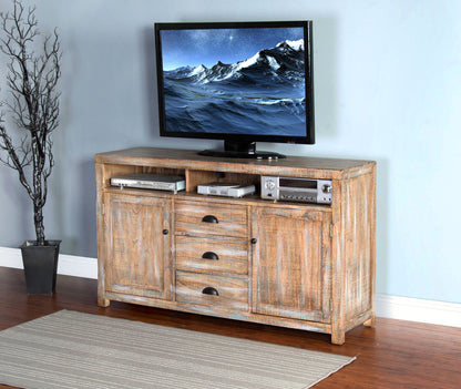 Durango - Entertainment Wall With 66" Console & 2 Piers - Weathered Brown