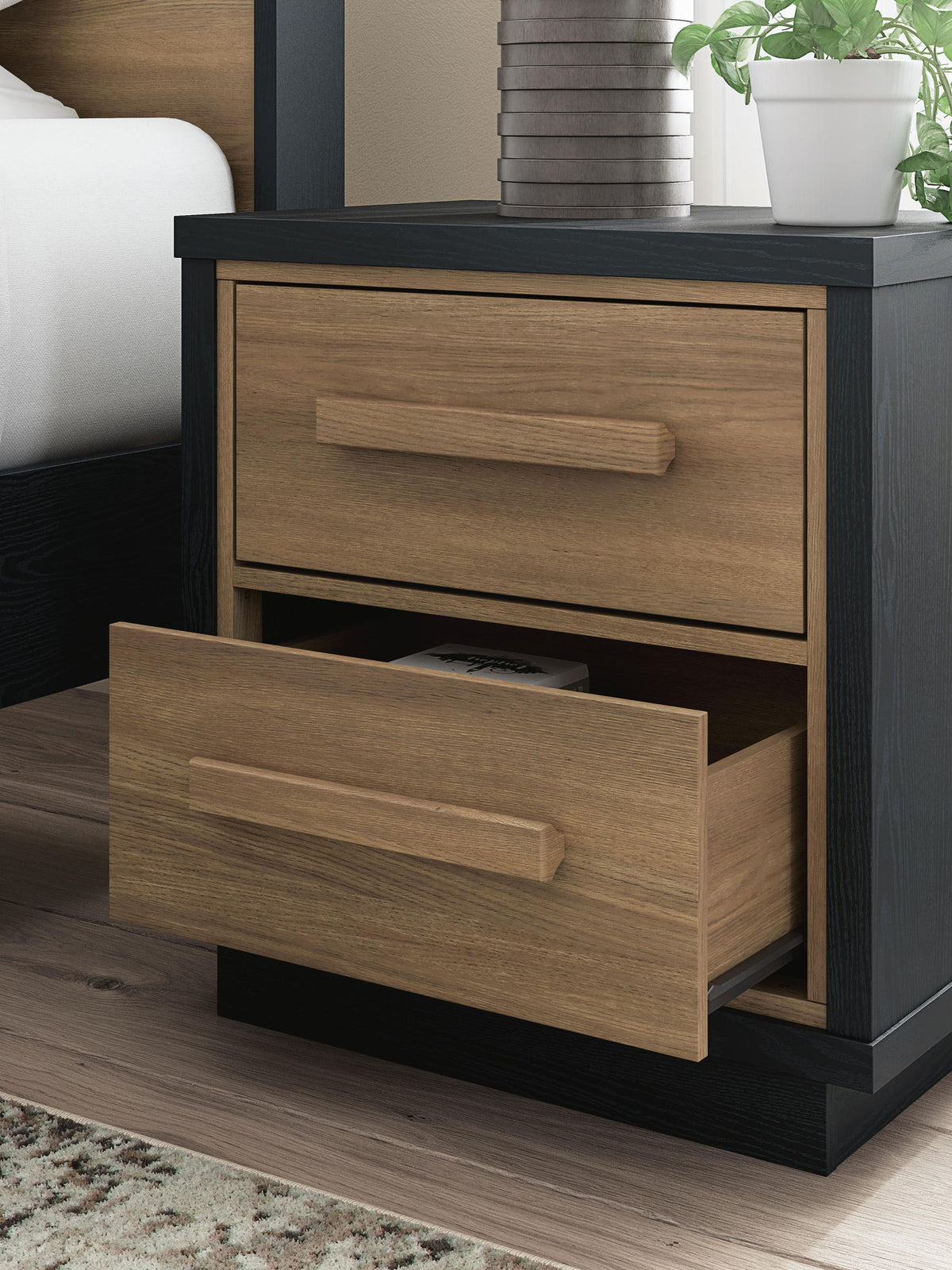 Kozmour - Two Drawer Night Stand - Black / Brown