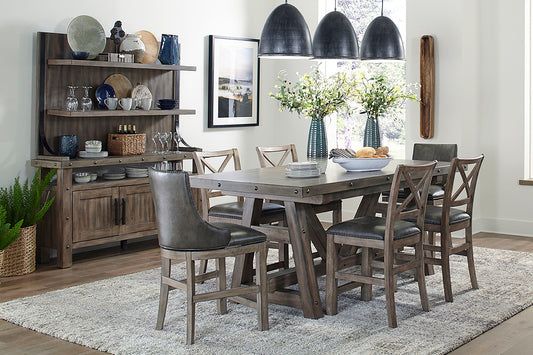 Lodge Dining - Upholstered “X” Back Counter Chair (Set of 2) - Siltstone