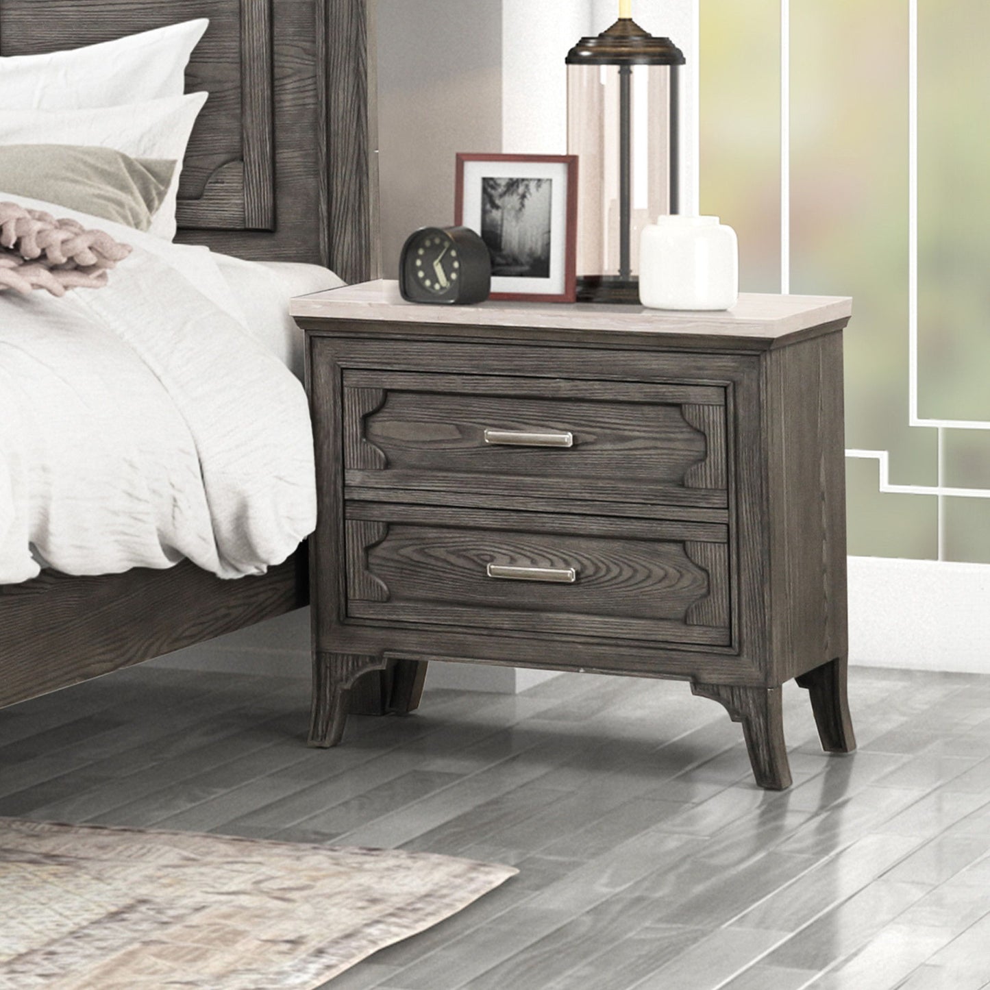 Lisbon - Marble Top Nightstand - Gray