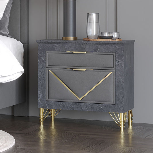 Symmetry - 2 Drawer Nightstand - Charcoal