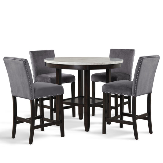 Celeste - Round Counter Table With 4 Chairs - Black / Gray