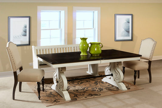 Carriage House - Trestle Table - Cottage White / Europen Dark
