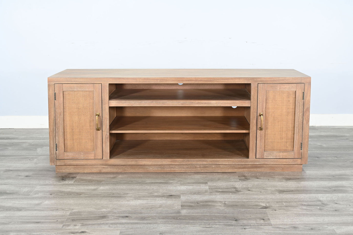 78" Cane Media Console With Faux Crystals Electric Fireplace Insert