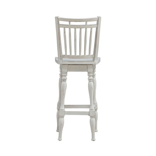 Magnolia Manor - Spindle Back Swivel Bar Stool - Antique White & Weathered Bark