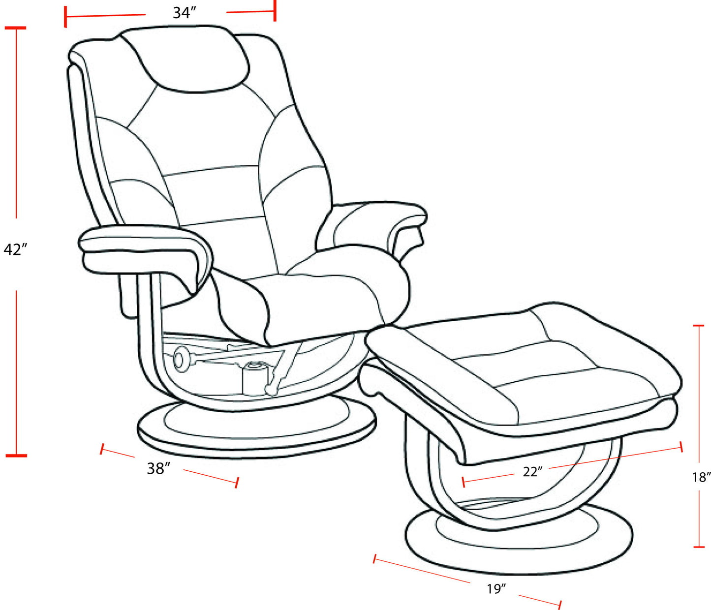 Knight - Manual Reclining Swivel Chair and Ottoman